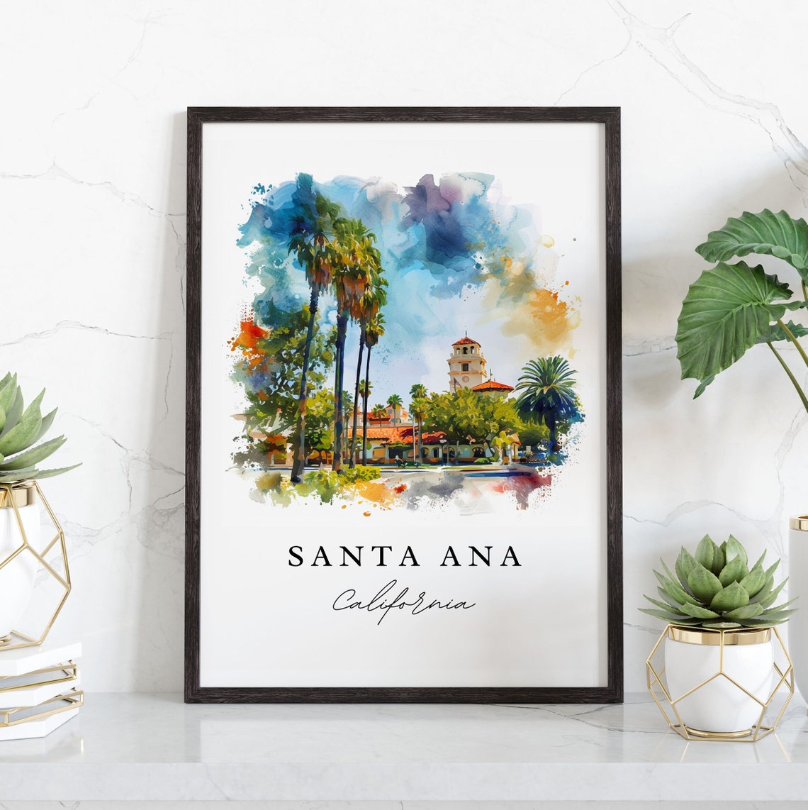 Santa Ana California Sunny Palm Trees Mission Bell Tower Poster - Image 3