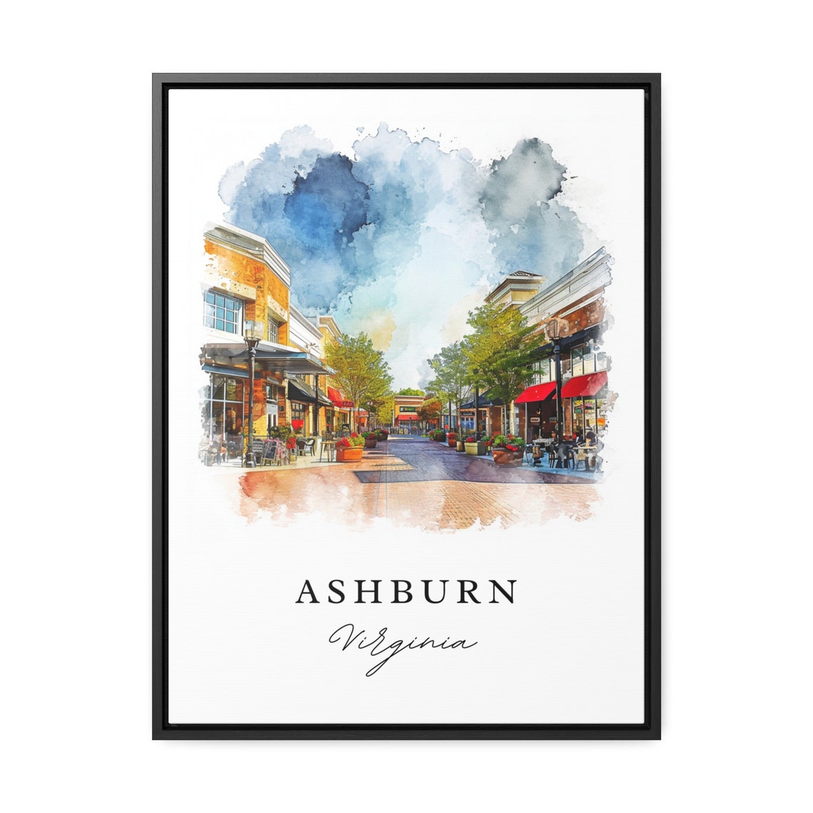 Ashburn Virginia Watercolor Pedestrian Shopping Street Scene Poster - Image 2
