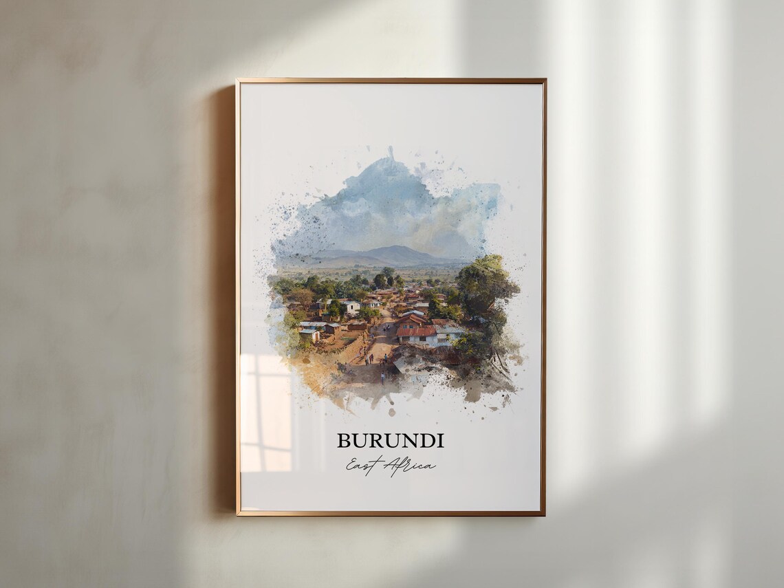 Burundi East Africa Scenic Hill Village Watercolor Travel Poster - Image 5