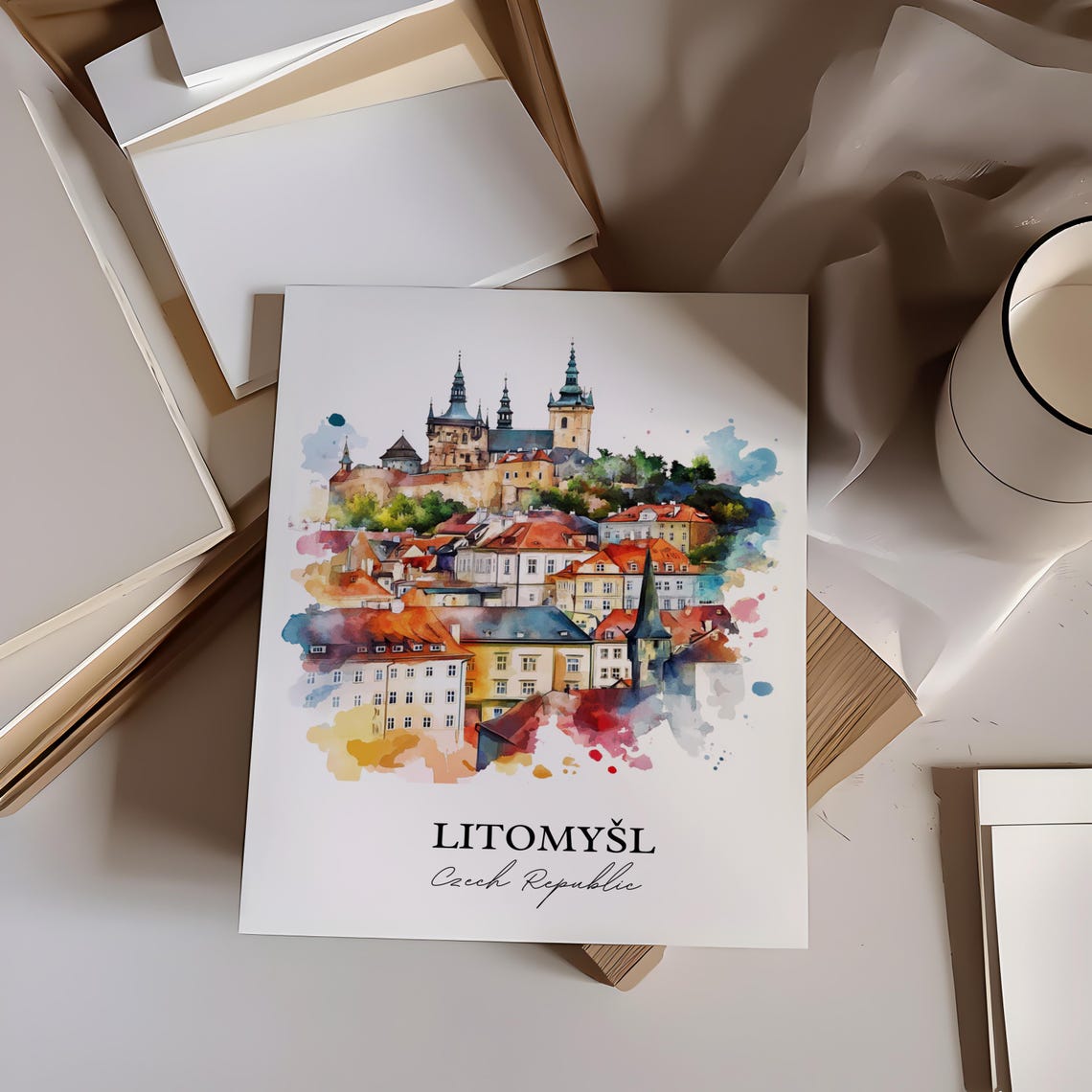 Litomysl Czech Republic Watercolor Castle Hill Town Travel Poster - Image 4