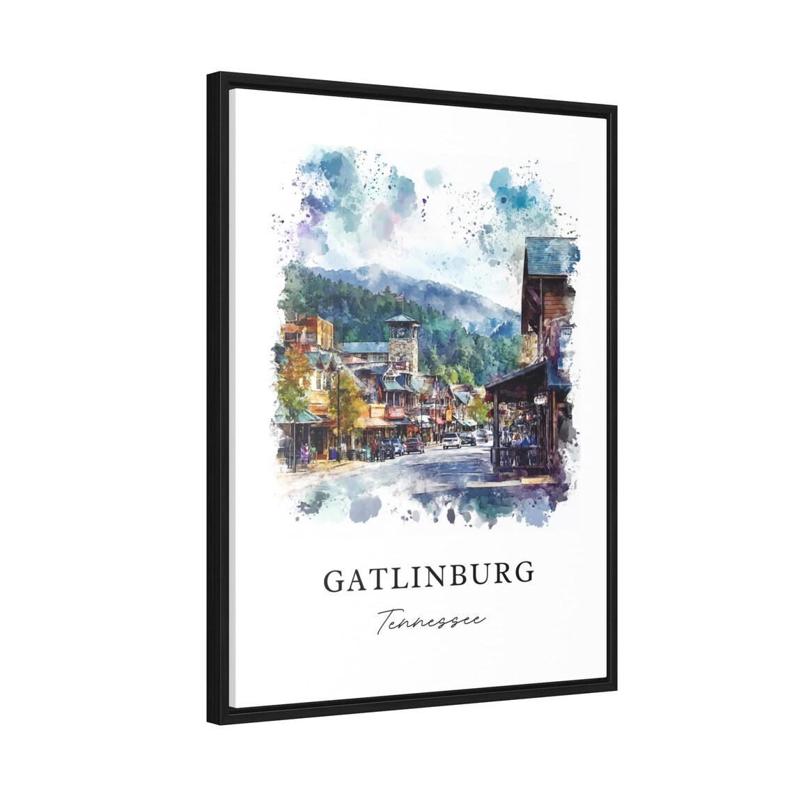 Gatlinburg Tennessee Watercolor Smoky Mountain Main Street Travel Poster - Image 2