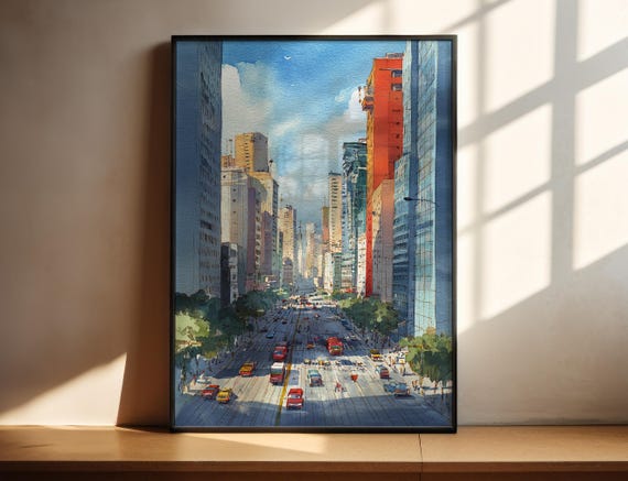 So Paulo Watercolor Art Travel Print Brazil Artwork Decor Cityscape Wall