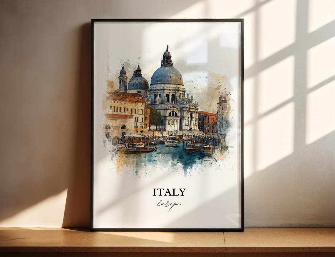 Italy Venice Grand Canal Church Watercolor Europe Travel Poster