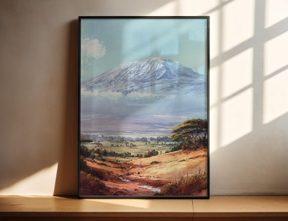 Mount Kilimanjaro Watercolor Art Travel Print Artwork Mt Decor Tanzania Wall