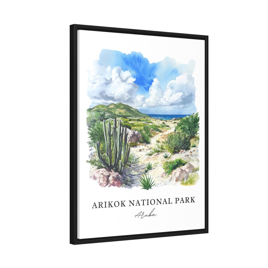 Arikok National Park Aruba Sunny Desert Cactus Watercolor Poster - Image 2