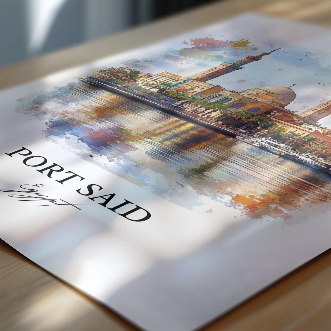 Port Said Egypt Waterfront Mosque Skyline Watercolor Art Poster - Image 7