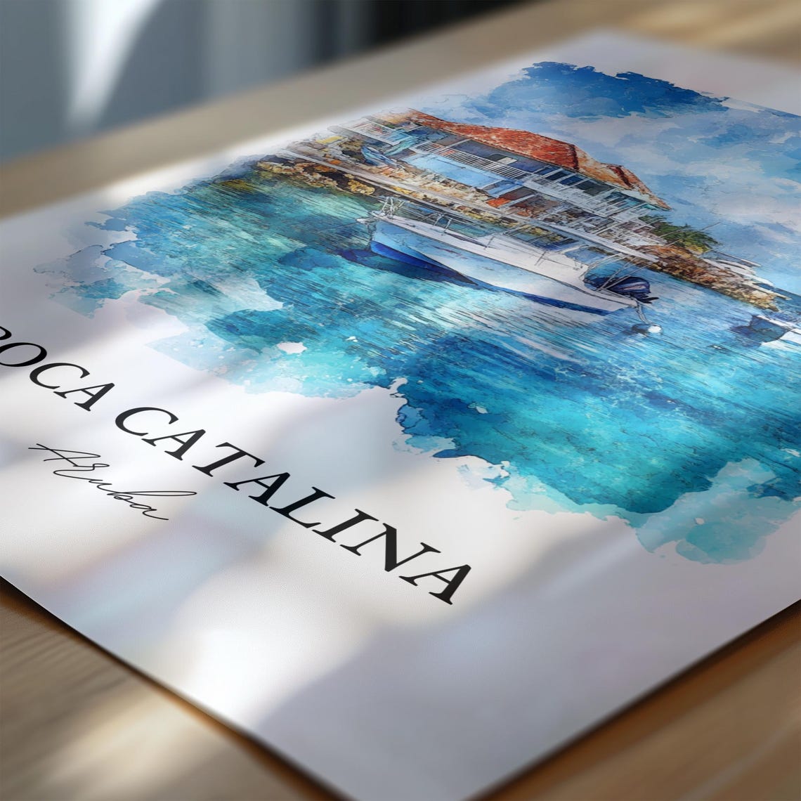 Boca Catalina Aruba Watercolor Beach House Boats Cove Poster - Image 6