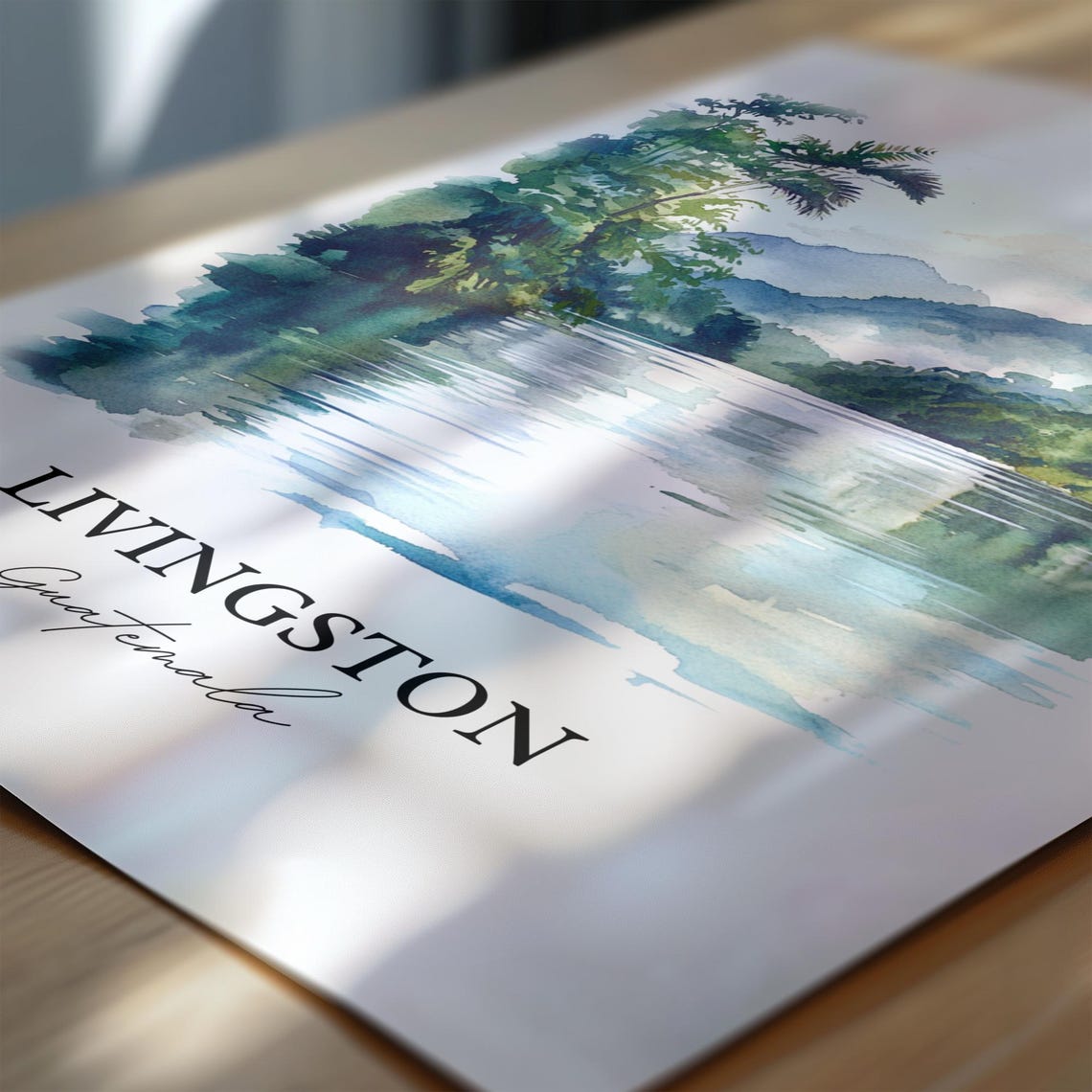 Livingston Guatemala Jungle River Palm Trees Watercolor Scenic Poster - Image 2
