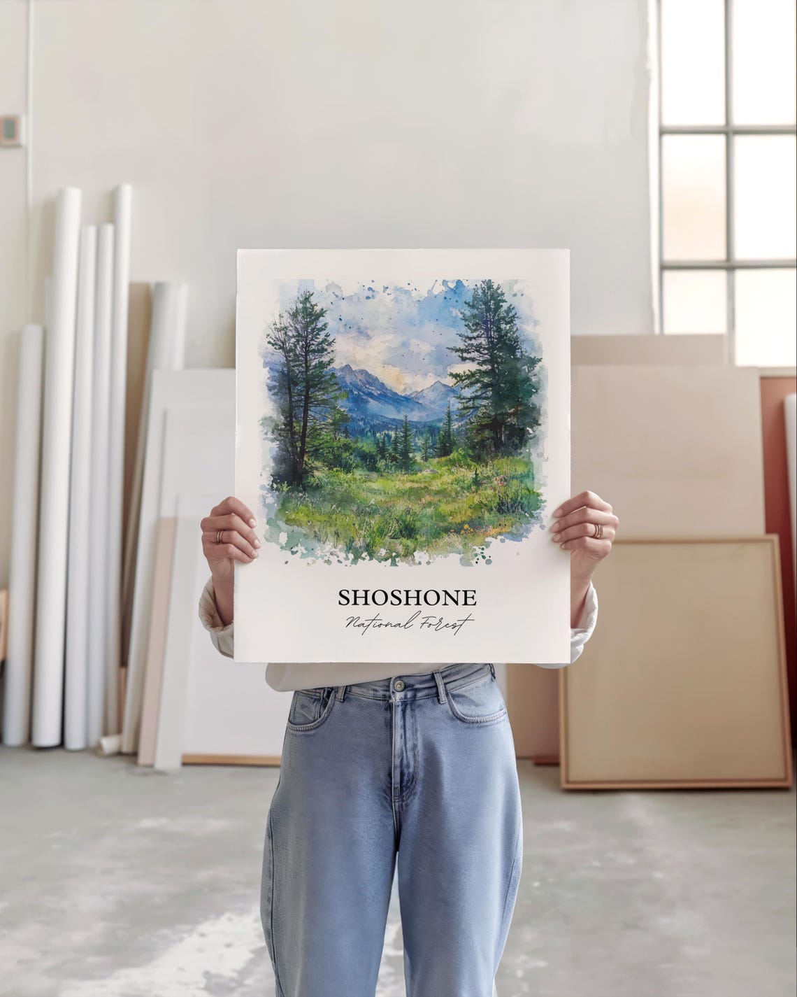 Shoshone National Forest Watercolor Pine Meadow Blue Mountains Poster - Image 5