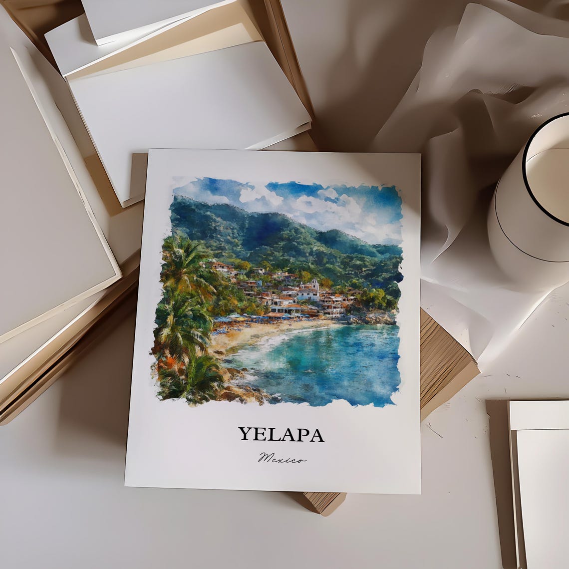 Yelapa Mexico Tropical Beach Cove Watercolor Travel Gift Poster - Image 4
