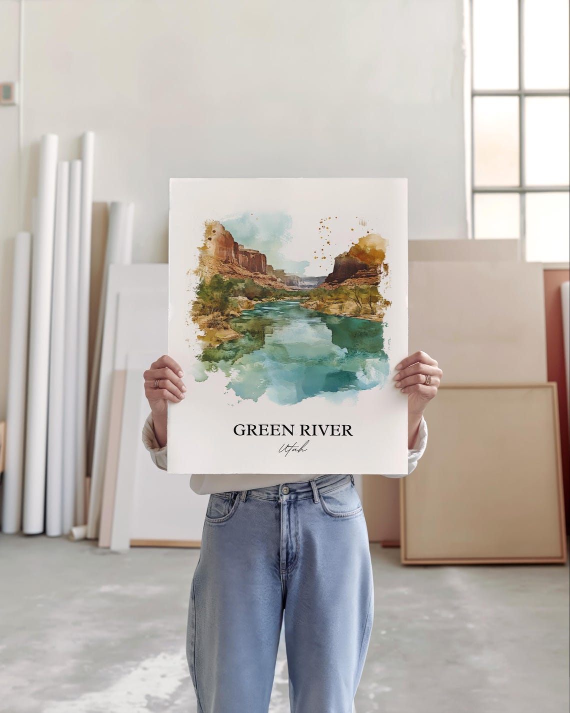 Green River Utah Red Canyon Watercolor River Landscape Poster - Image 4