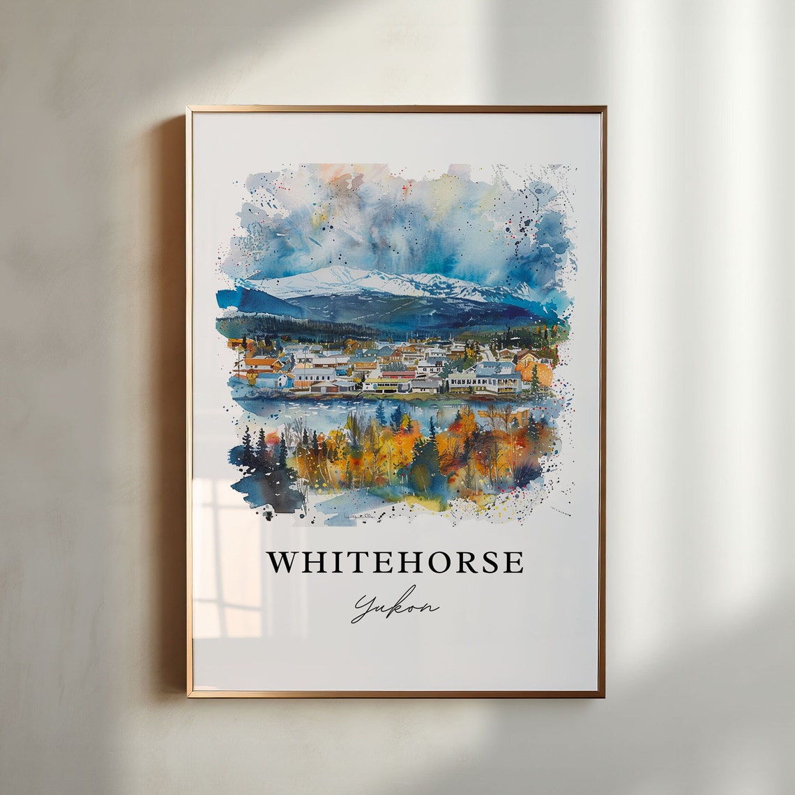 Whitehorse Yukon Canada Town River Snowy Mountains Watercolor Poster