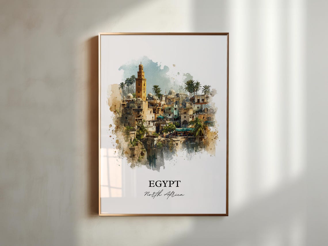 Egypt North Africa Golden Old Town Minaret Watercolor Travel Poster - Image 5