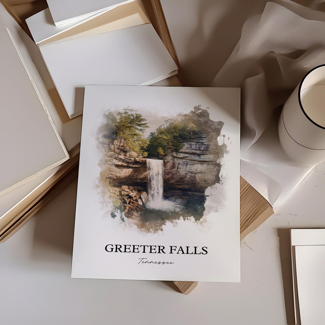 Greeter Falls Tennessee Rock Alcove Plunge Watercolor Poster - Image 4