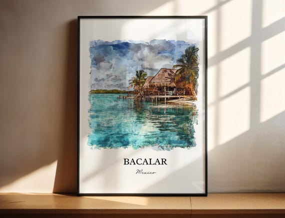 Bacalar Mexico Wall Art Lake Print Watercolor Gift Travel Poster Housewarming