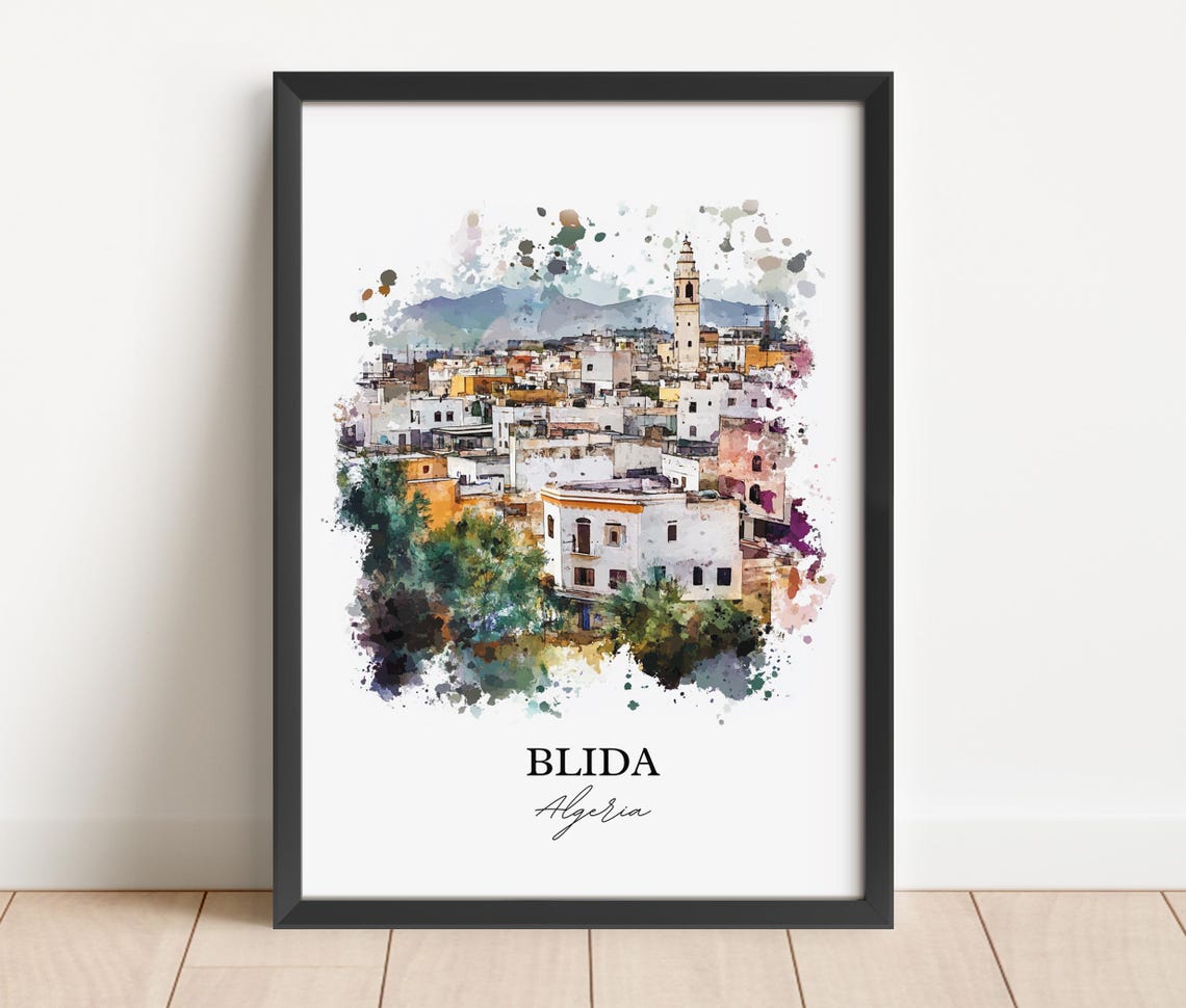 Blida Algeria Old Town Minaret Watercolor City Travel Poster - Image 5