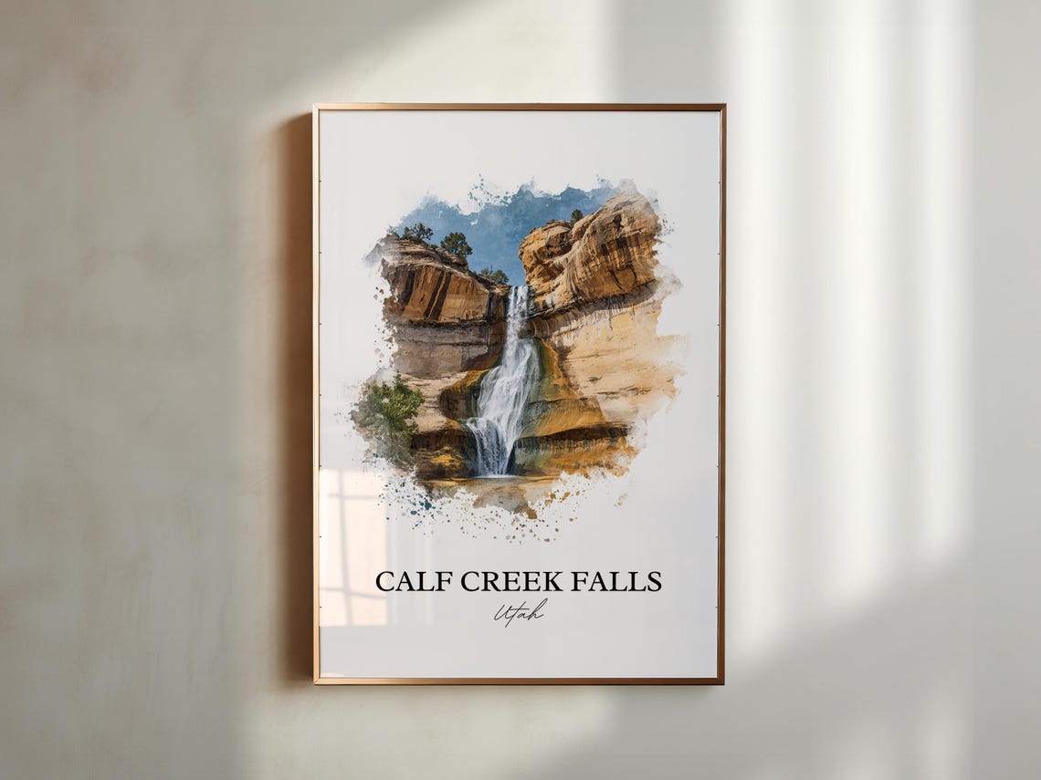 Calf Creek Falls Utah Sandstone Canyon Waterfall Watercolor Poster - Image 3