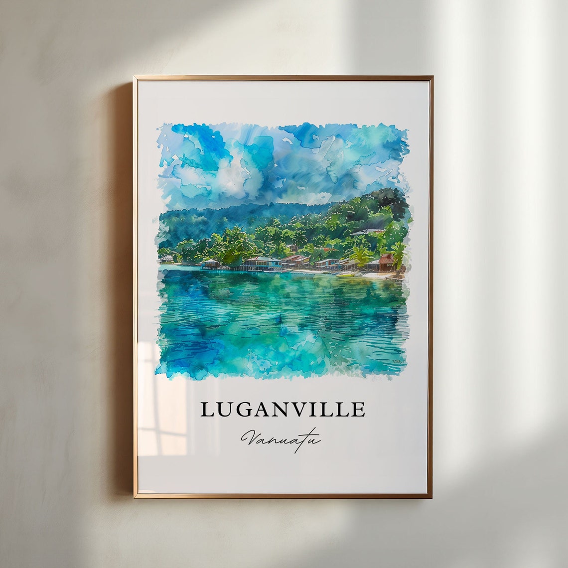 Luganville Vanuatu Turquoise Lagoon Village Watercolor Art Print