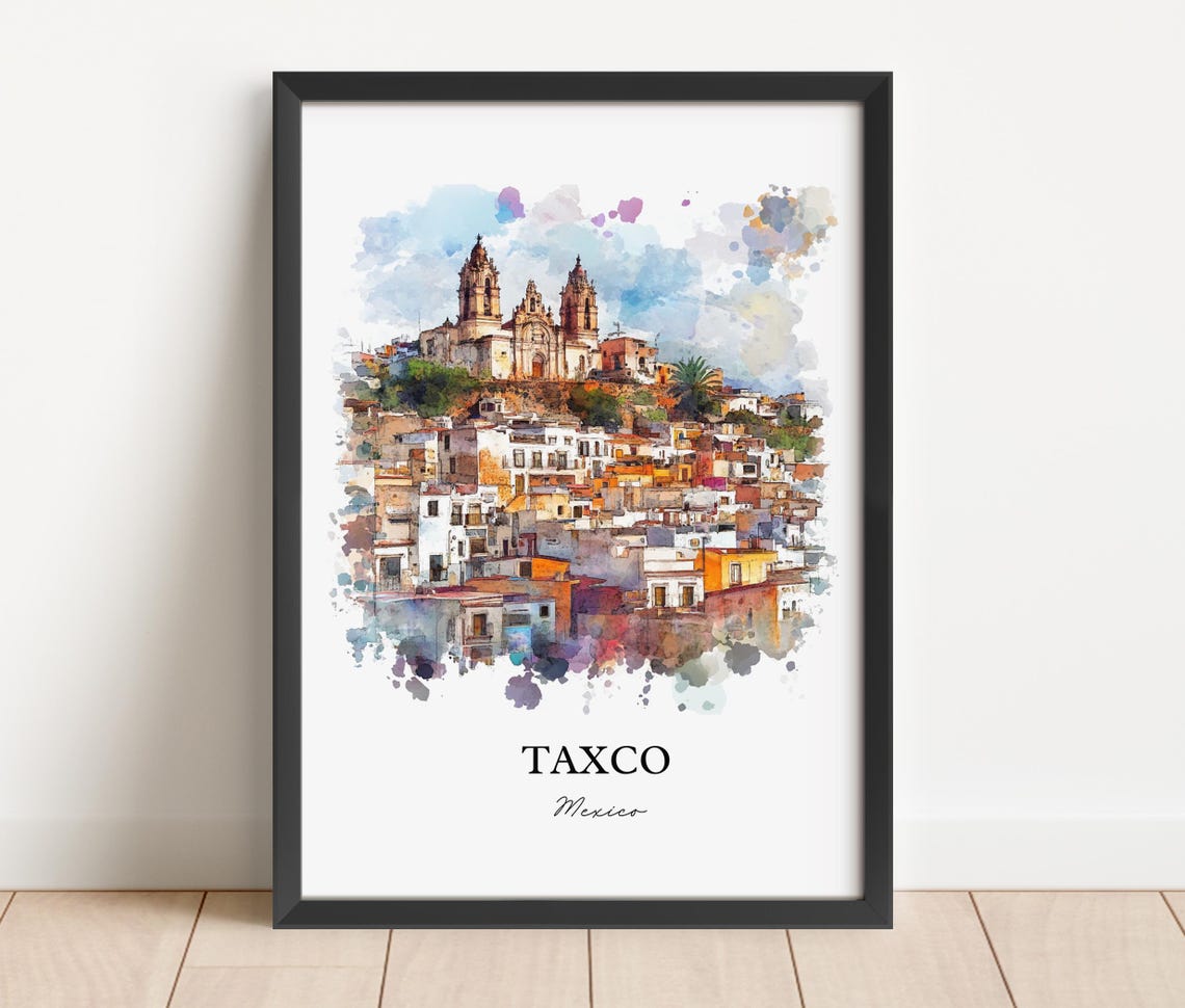 Taxco Mexico Watercolor Hillside Cathedral Colorful Rooftops Poster - Image 5