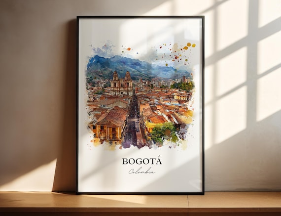 Bogota Colombia Old Town Aerial View Watercolor Travel Poster