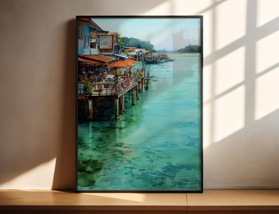 Langkawi Malaysia Stilt Restaurants Over Turquoise Water Print