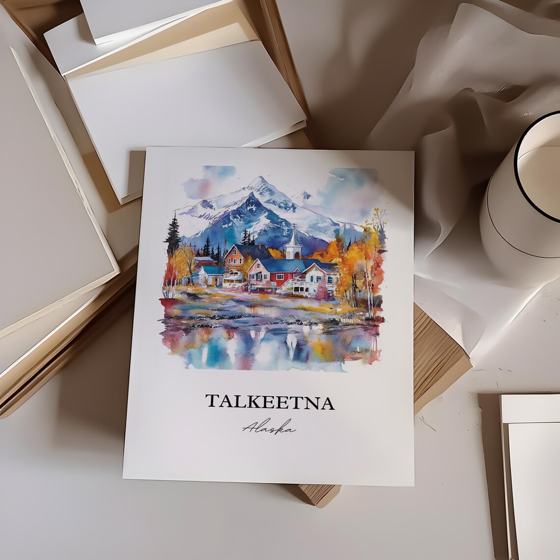 Talkeetna Watercolor Travel Poster, Alaska Art - Image 3