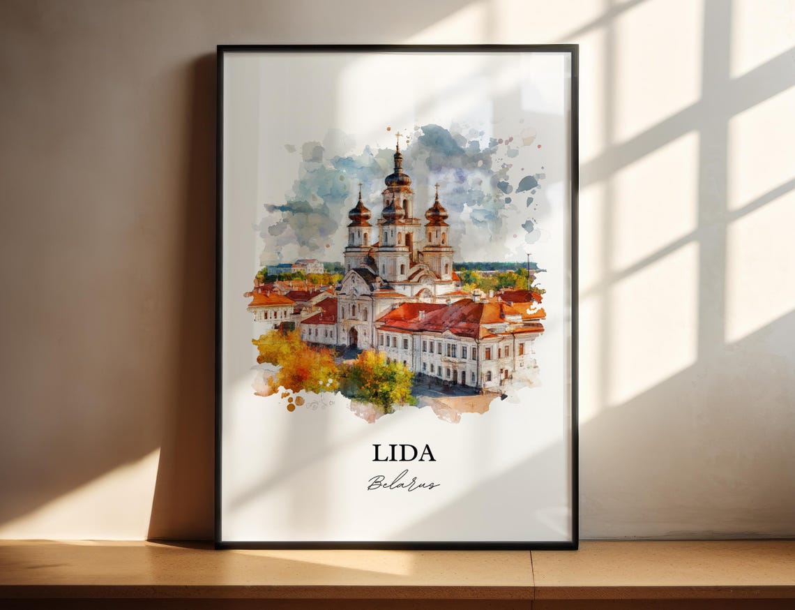 Lida Belarus Watercolor Onion Domed Cathedral Historic Old Town Poster