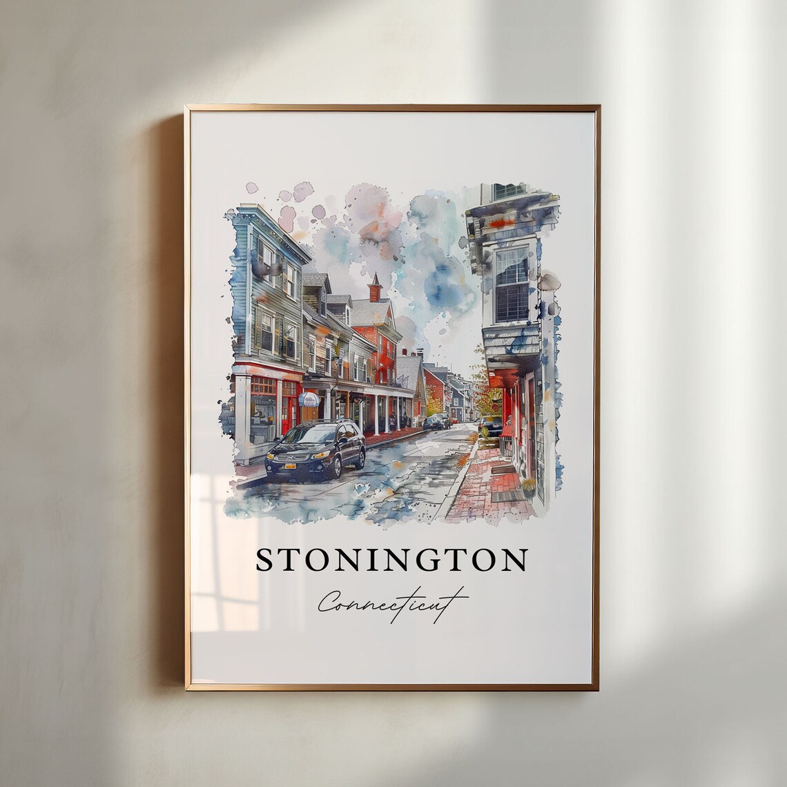 Stonington Ct Watercolor Travel Poster, New London County