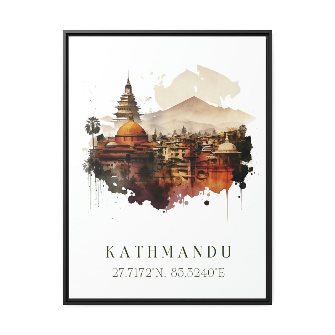 Kathmandu Nepal Temple Watercolor Travel Art Poster With Coordinates - Image 2