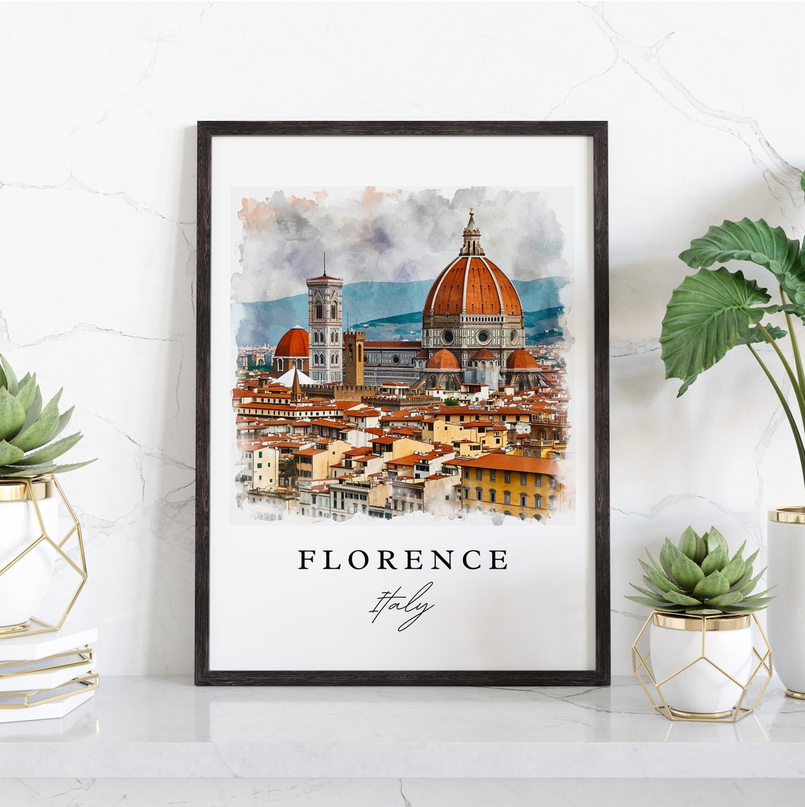 Florence Italy Duomo Cathedral Skyline Watercolor Travel Poster