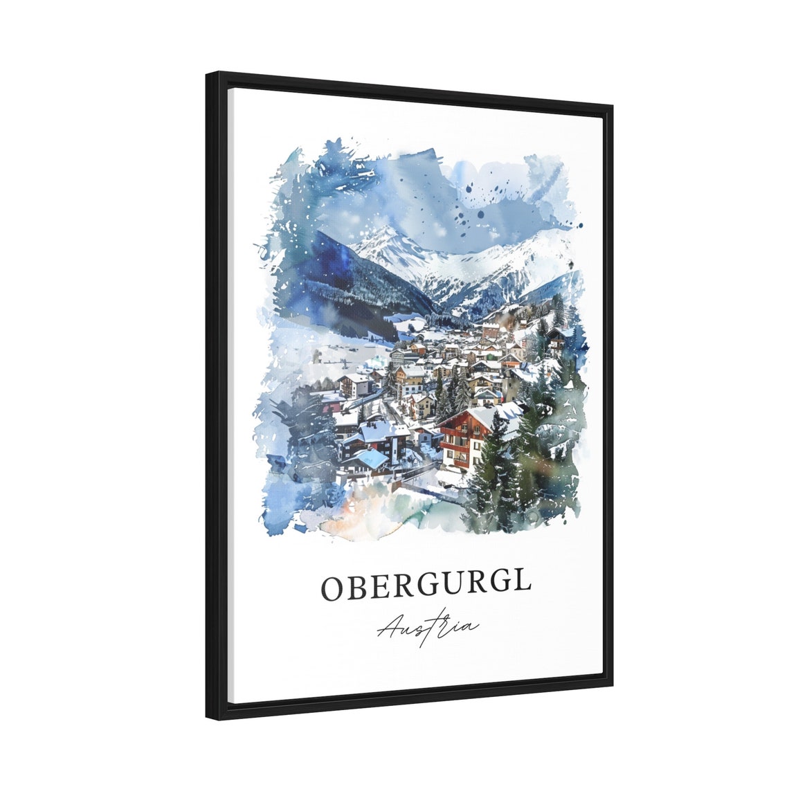 Obergurgl Austria Alpine Ski Village Snowy Watercolor Poster - Image 2