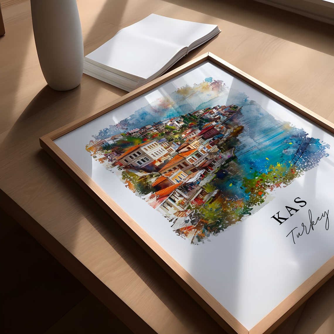 Kas Turkey Watercolor Mediterranean Coastal Town Seaside Poster - Image 5