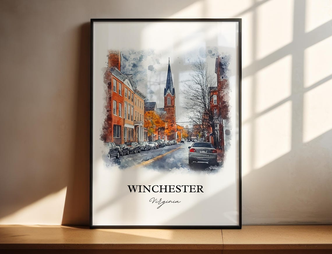 Winchester Virginia Historic Downtown Street Scene Watercolor Poster