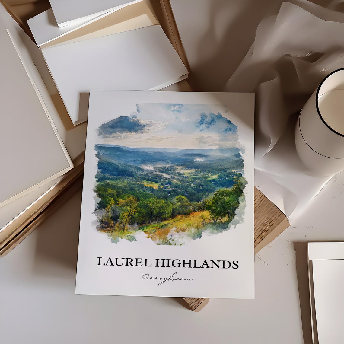 Laurel Highlands Pennsylvania Watercolor Mountain Valley Poster - Image 4