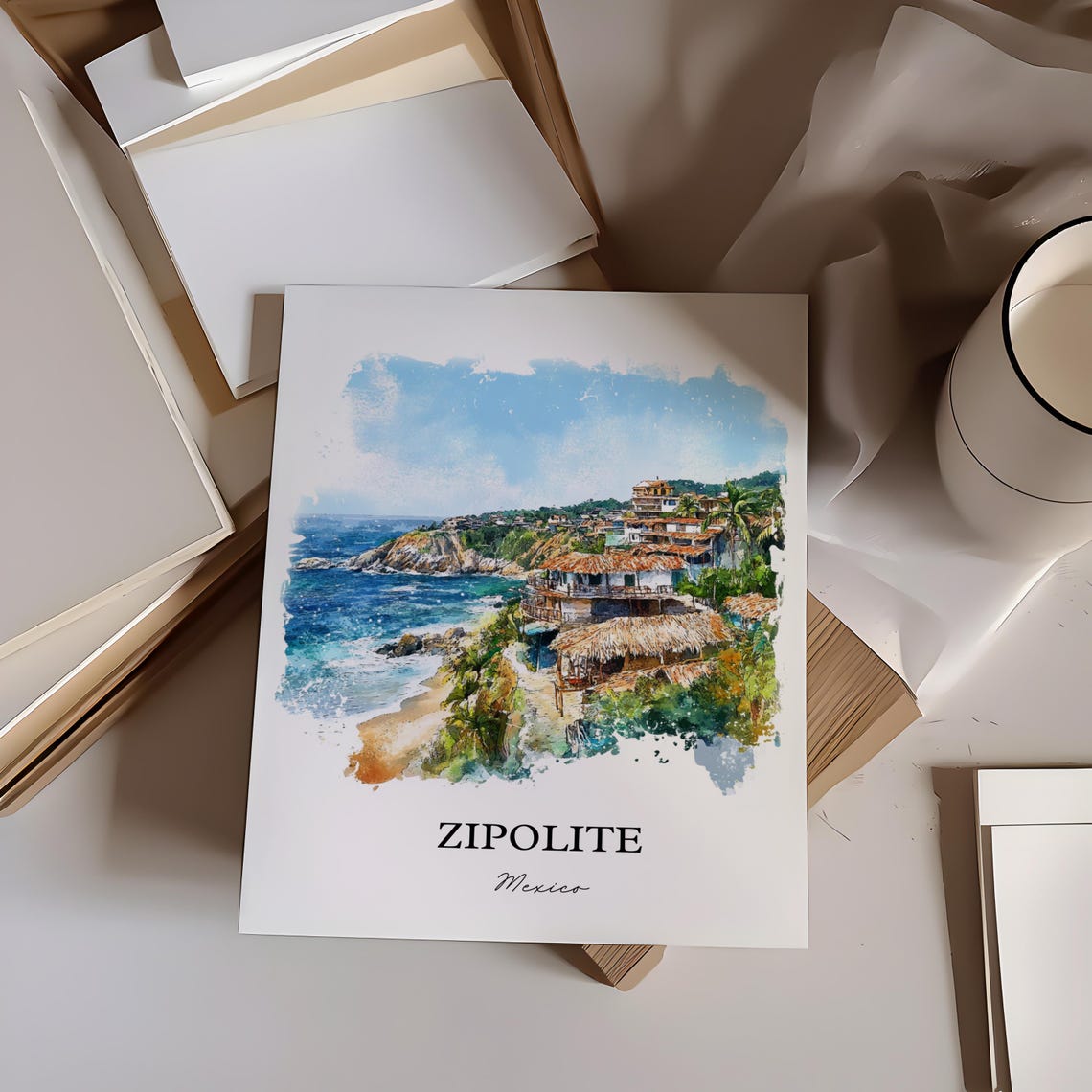 Zipolite Wall Art Mexico Print Watercolor Oaxaca Gift Travel Poster Housewarming - Image 2
