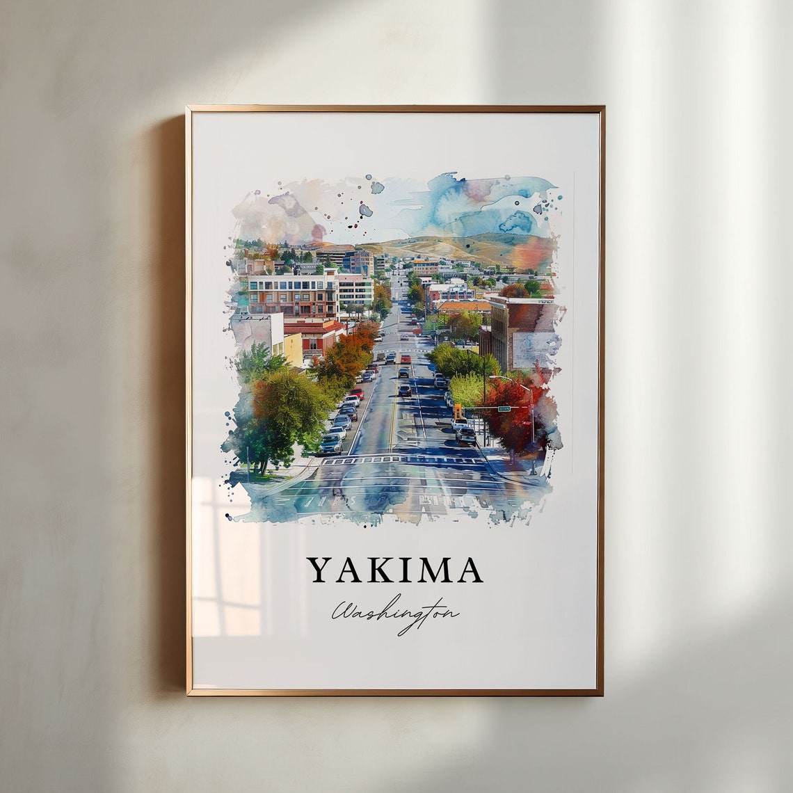 Yakima Washington Downtown Avenue Watercolor Print Home Decor Art