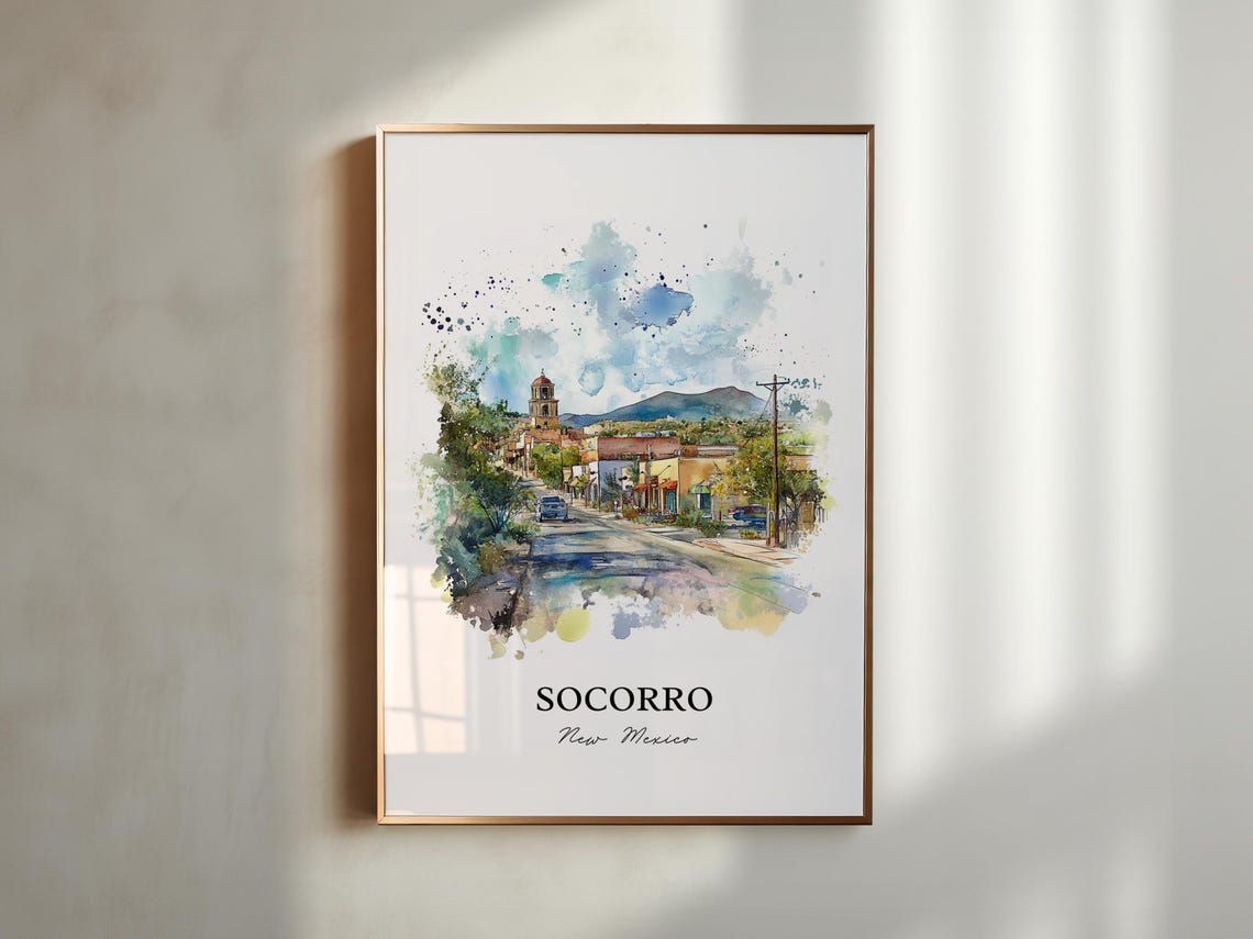 Socorro New Mexico Adobe Street Mountain Watercolor Travel Gift Poster - Image 5