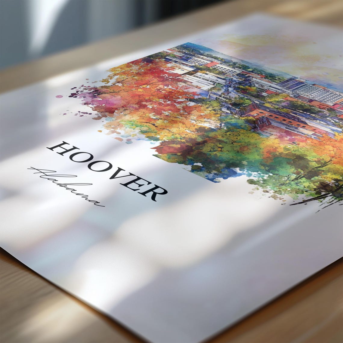 Hoover Alabama City Skyline Autumn Trees Cityscape Watercolor Poster - Image 4
