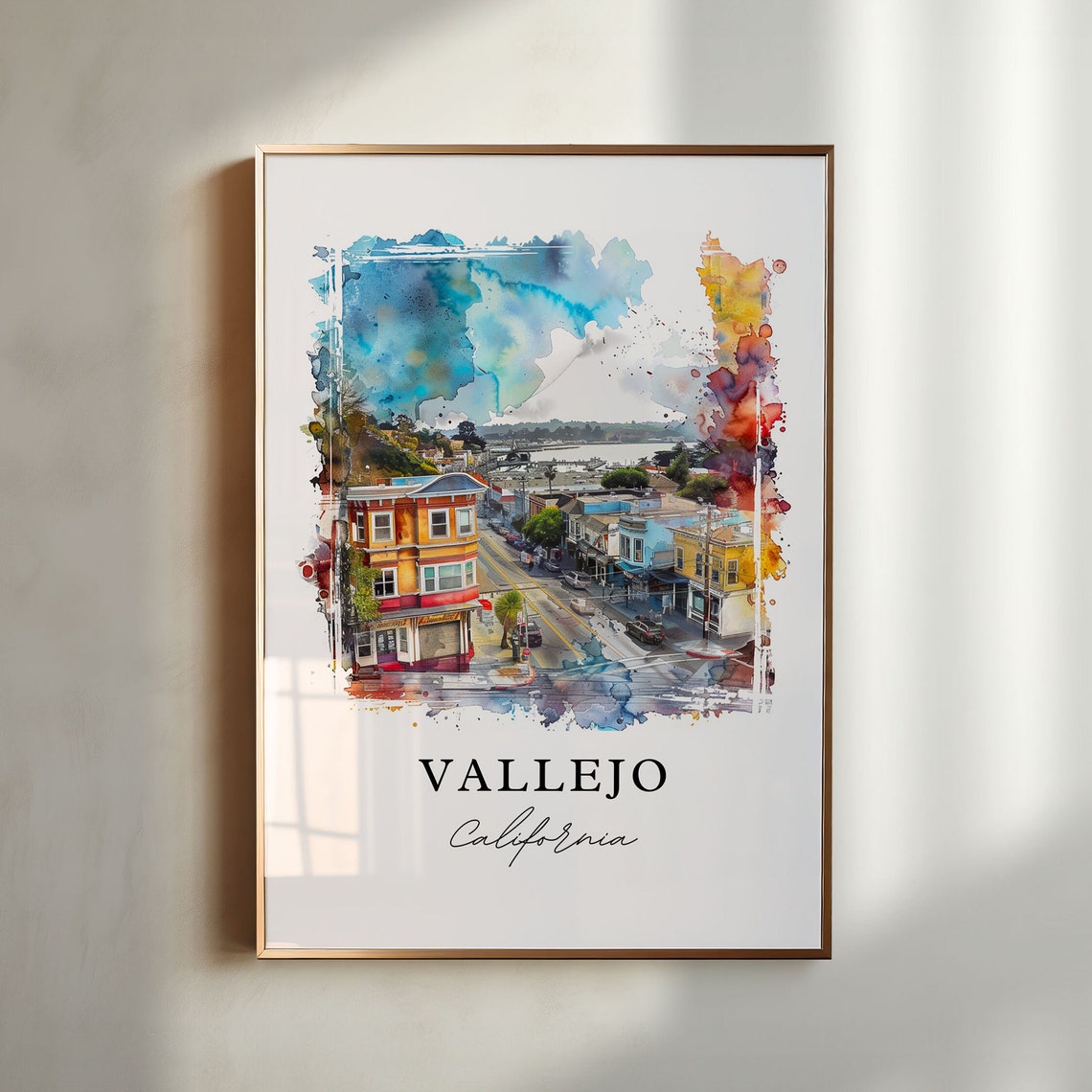 Vallejo California Watercolor Downtown Street Bay View Poster