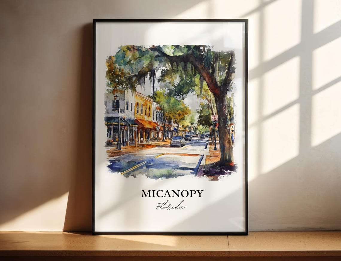 Micanopy Florida Spanish Moss Downtown Watercolor Travel Gift Poster