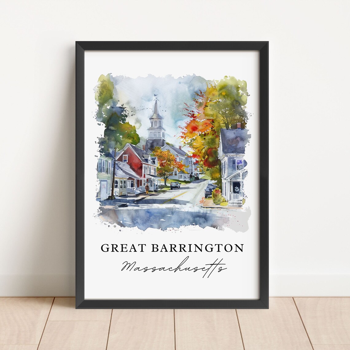 Great Barrington Watercolor Travel Poster, Massachusetts