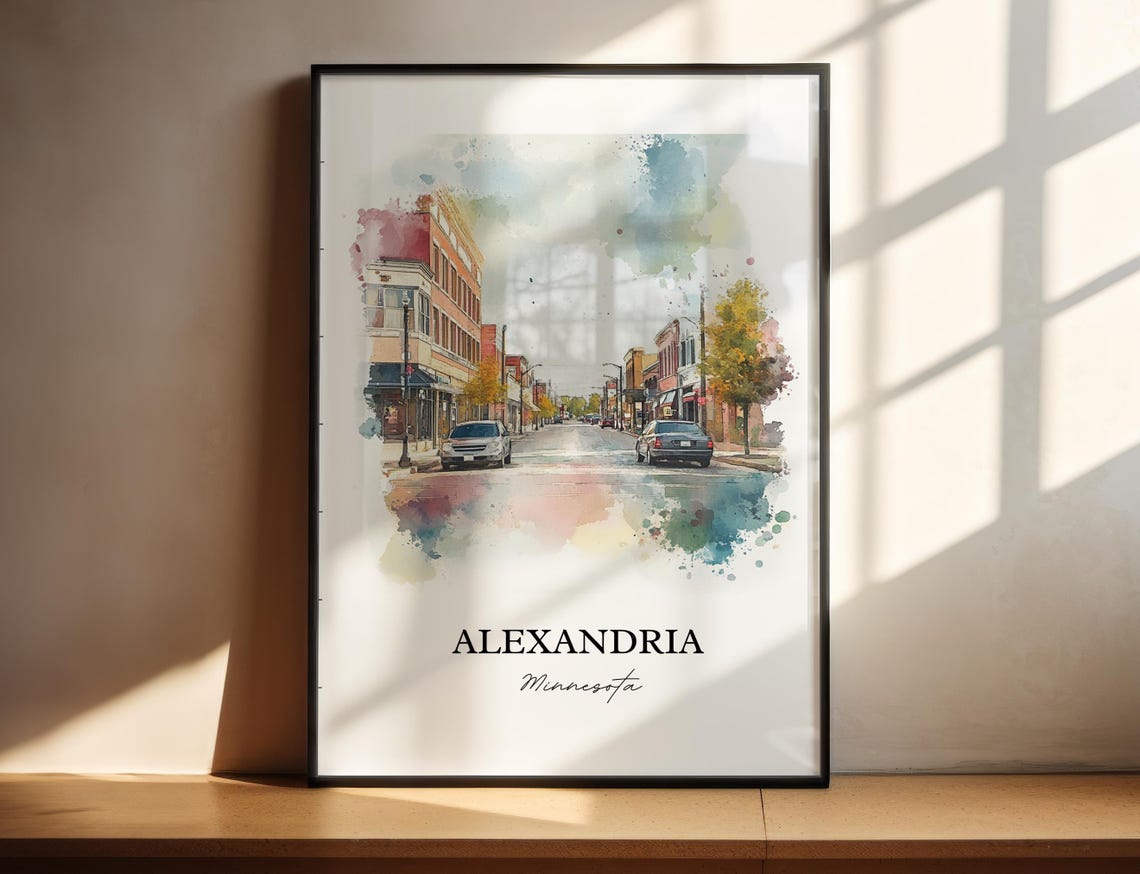 Alexandria Minnesota Main Street Brick Buildings Watercolor Art Poster - Image 2