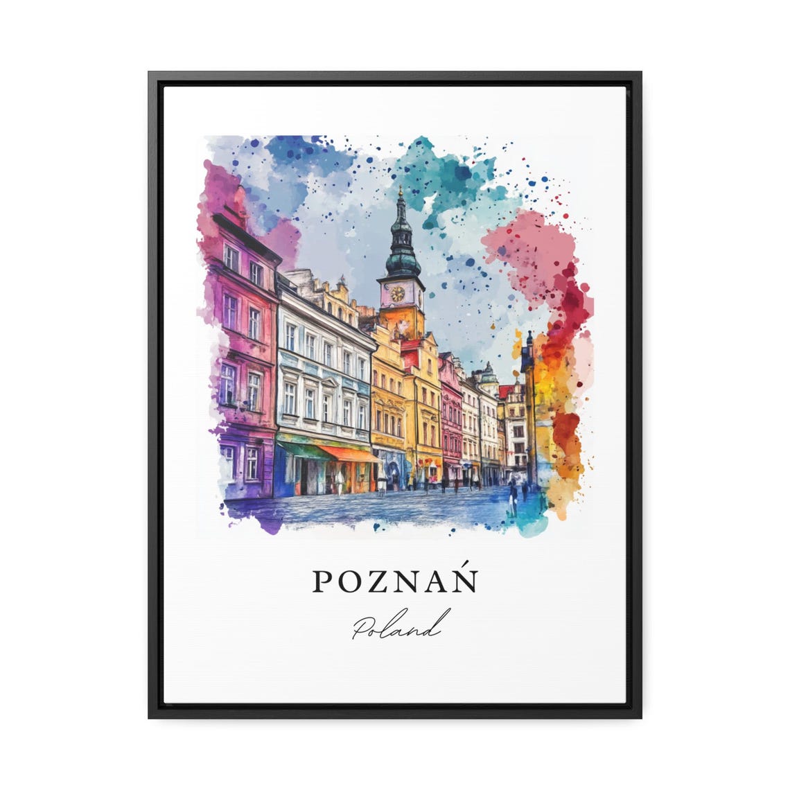 Poznan Poland Colorful Market Square Watercolor Travel Poster - Image 3