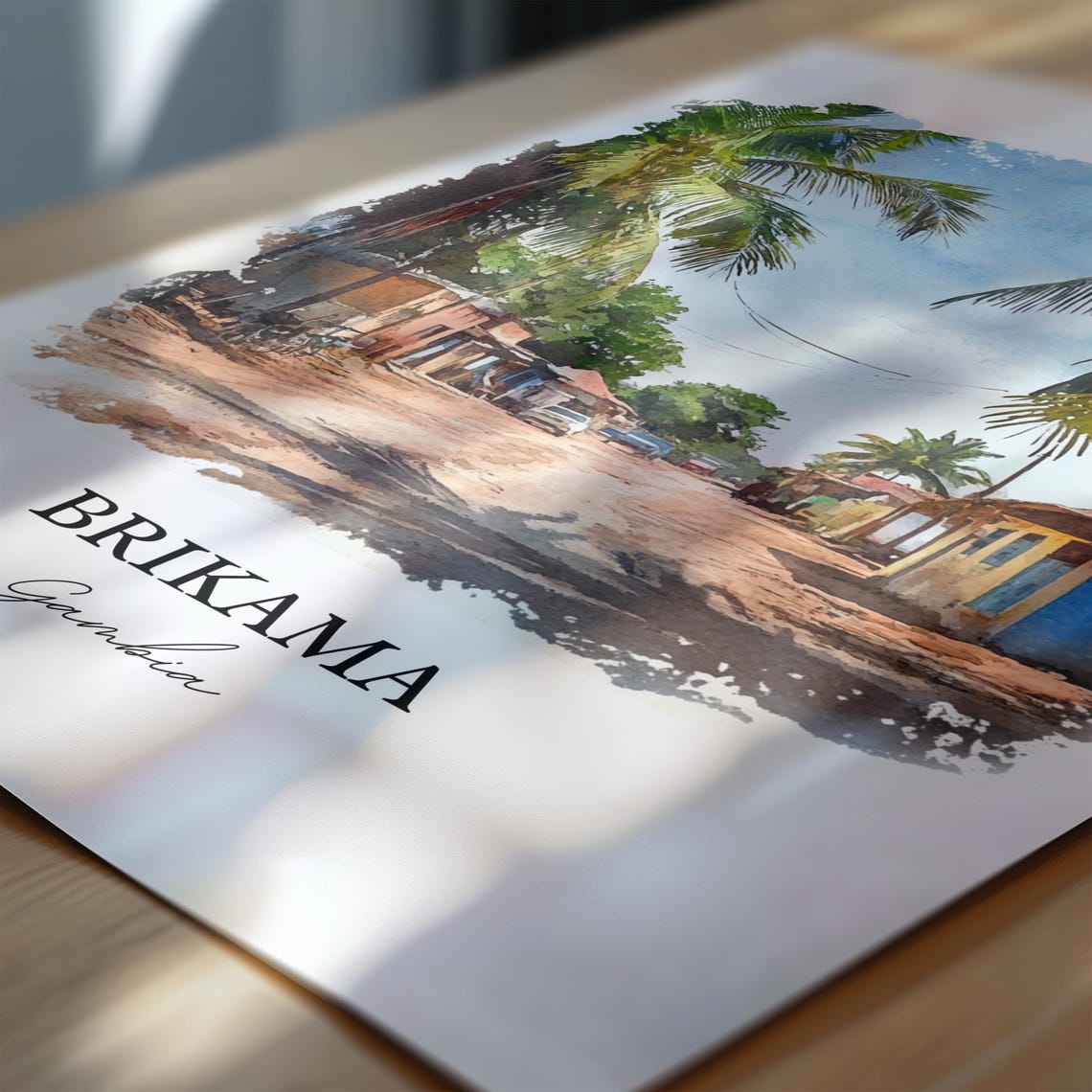 Brikama Gambia Village Road Palm Trees Watercolor Travel Poster - Image 7