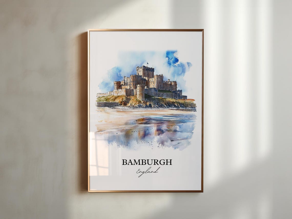 Bamburgh England Coastal Castle Watercolor Beach Landscape Art Poster - Image 5