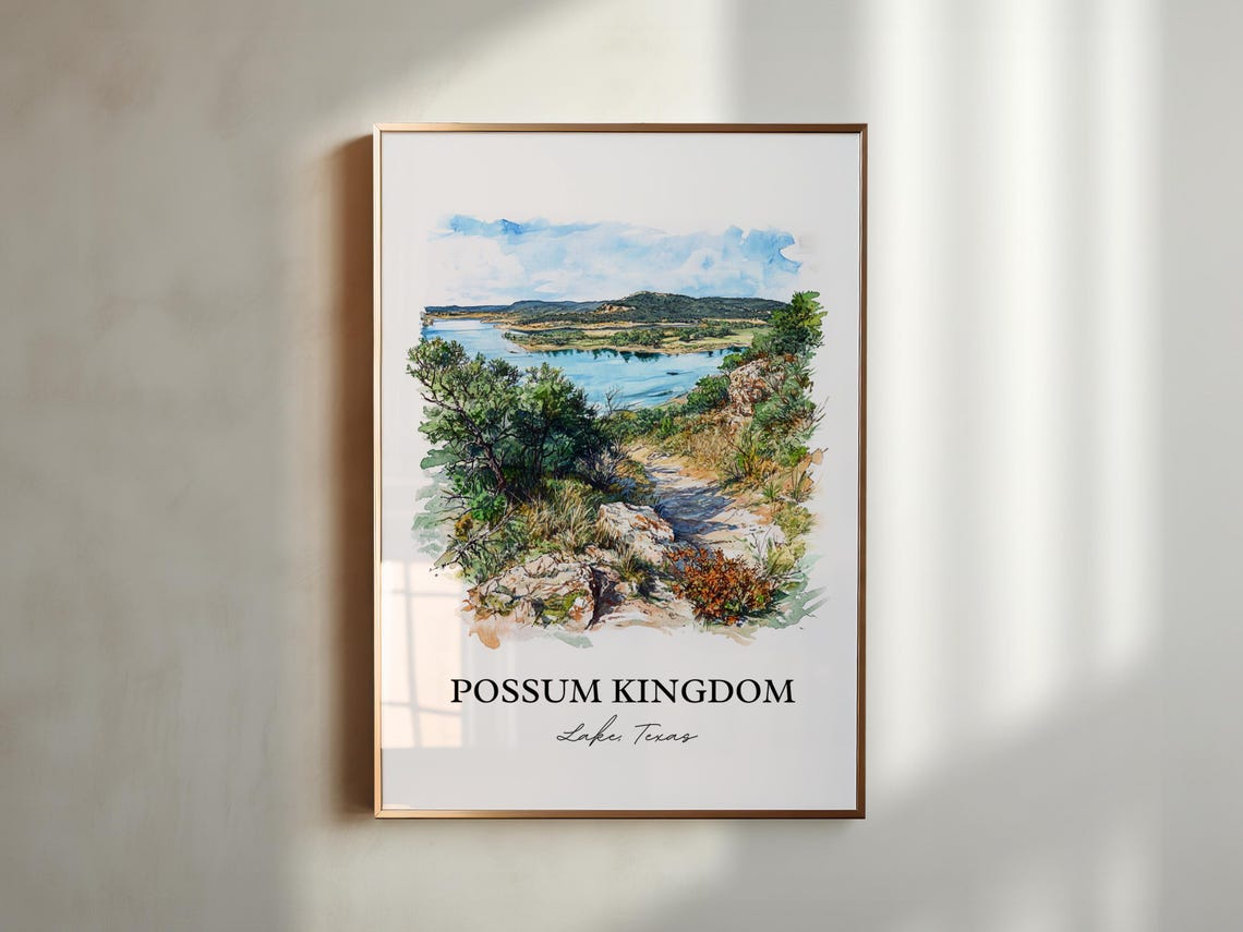 Possum Kingdom Lake Texas Rocky Trail Overlook Watercolor Poster - Image 5