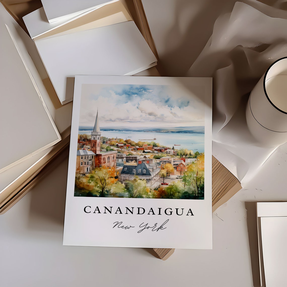 Canandaigua New York Finger Lakes Town Watercolor Lakeside Art Poster - Image 6