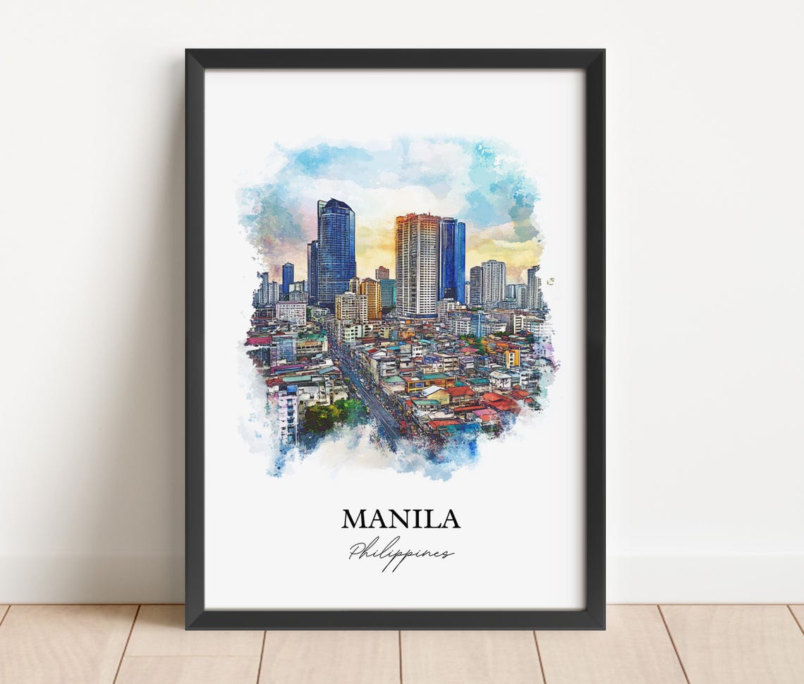 Manila Philippines Watercolor City Skyline Urban Travel Poster - Image 3