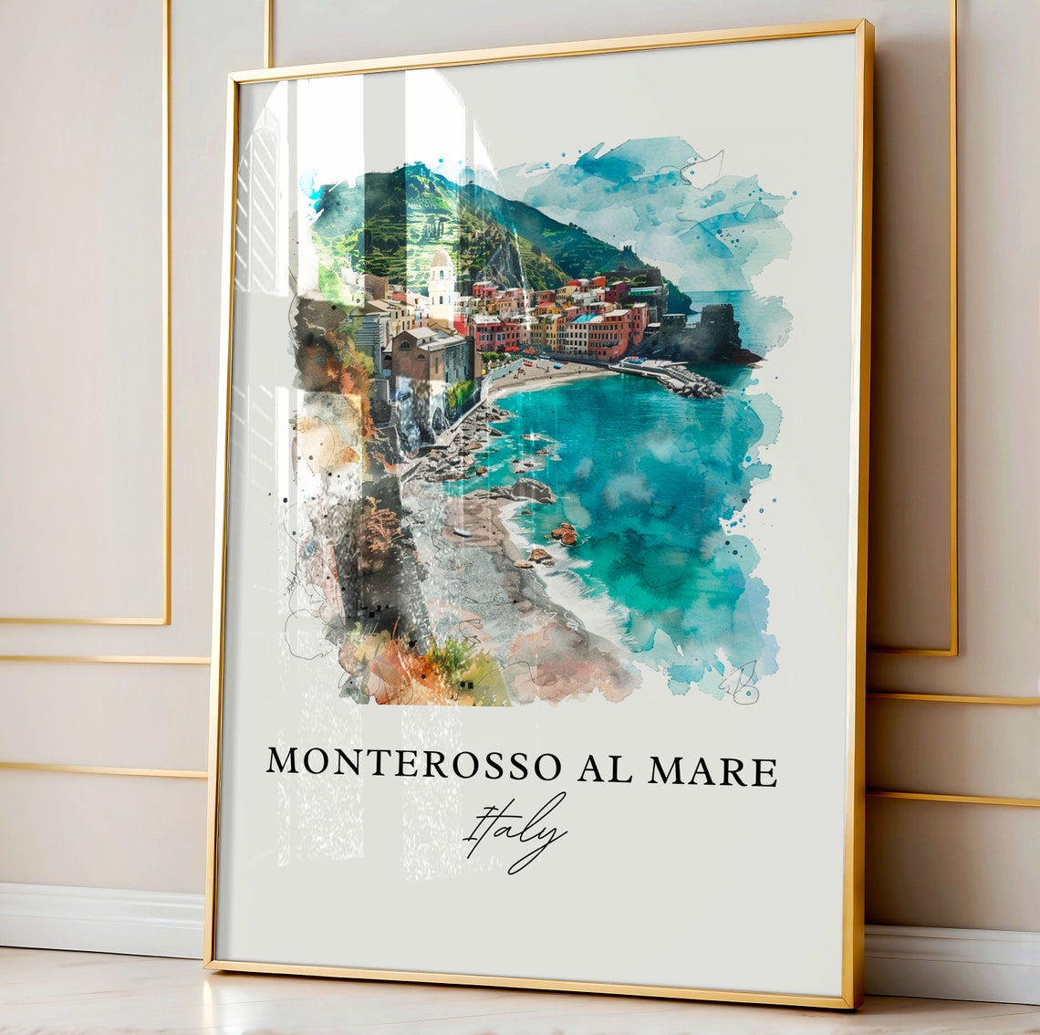 Monterosso Al Mare Cinque Terre Watercolor Italy Travel Poster - Image 4