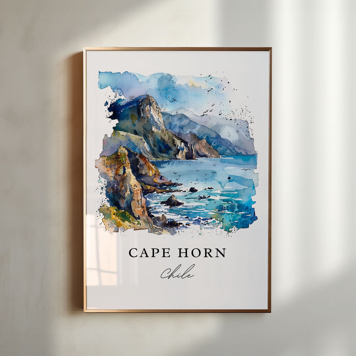 Cape Horn Chile Watercolor Dramatic Cliffs Ocean Travel Poster